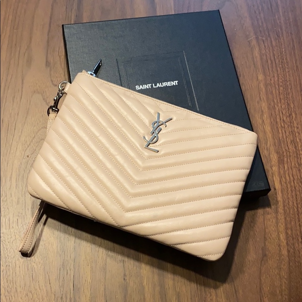 Saint Laurent Pink Monogram Pouch Wristlet